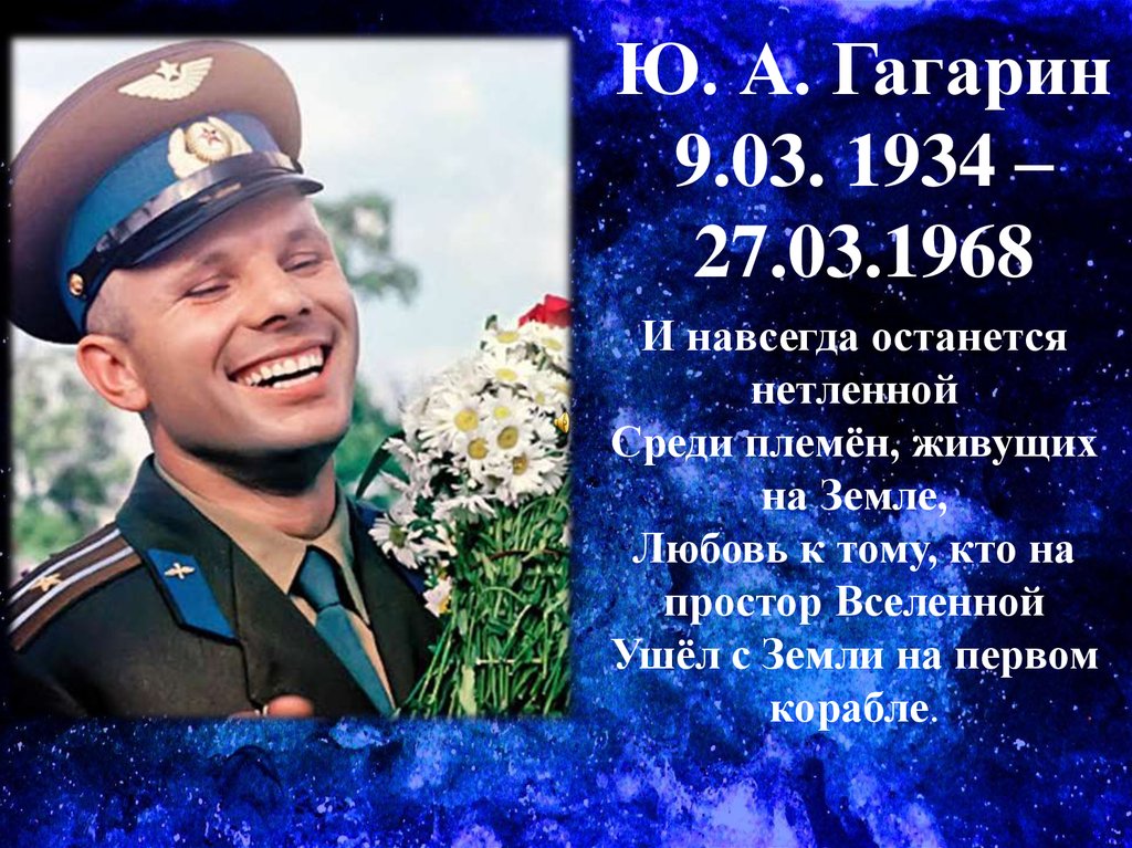 Ю. А. Гагарин 9.03. 1934 – 27.03.1968