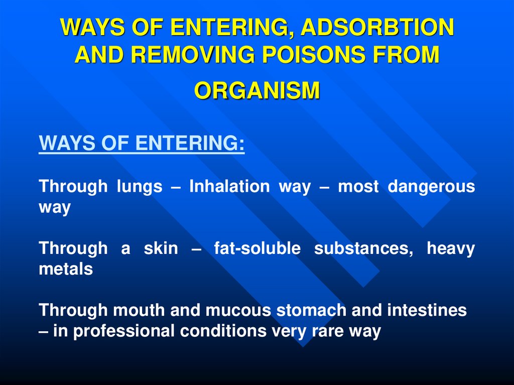 WAYS OF ENTERING, ADSORBTION AND REMOVING POISONS FROM ORGANISM