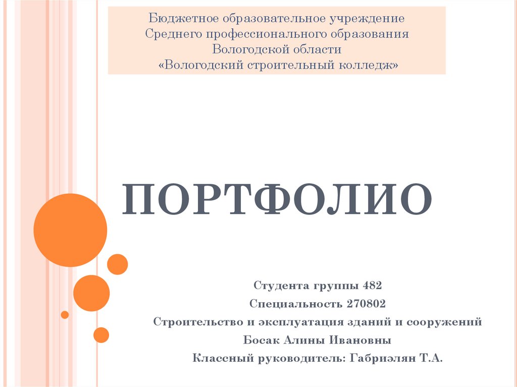 Образец портфолио студента педагогического колледжа образец