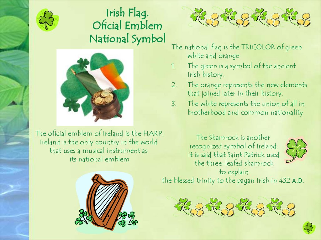 Irish Flag. Oficial Emblem National Symbol