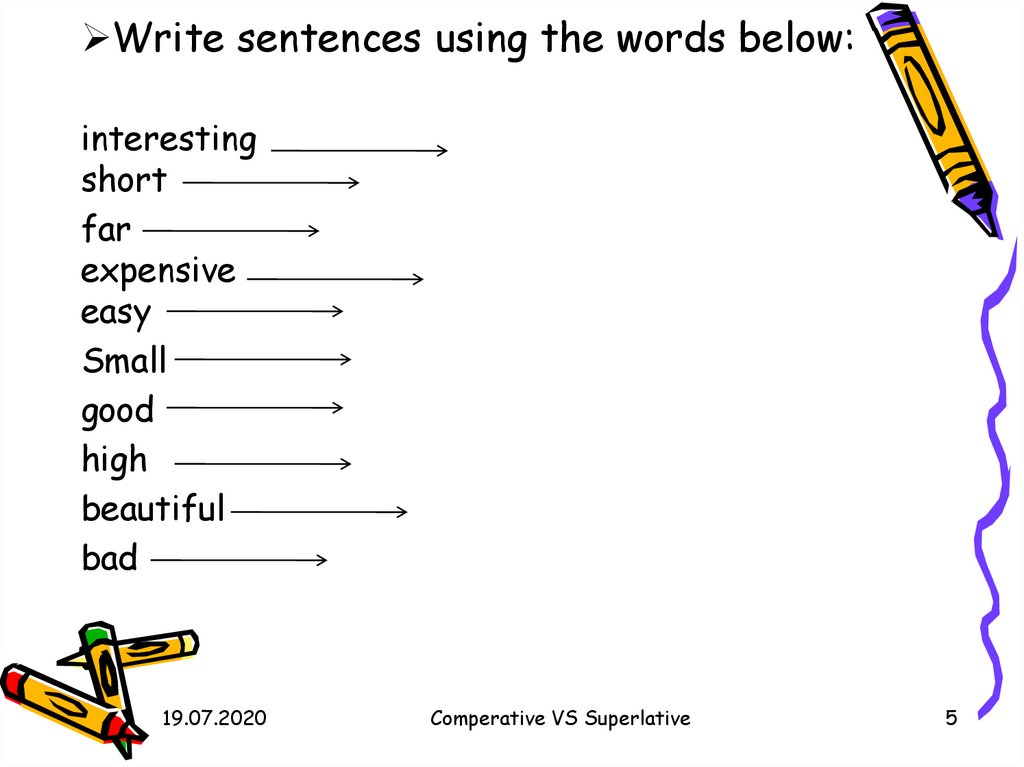 Comparatives and Superlatives Worksheets 7 класс. Write sentences use comparative