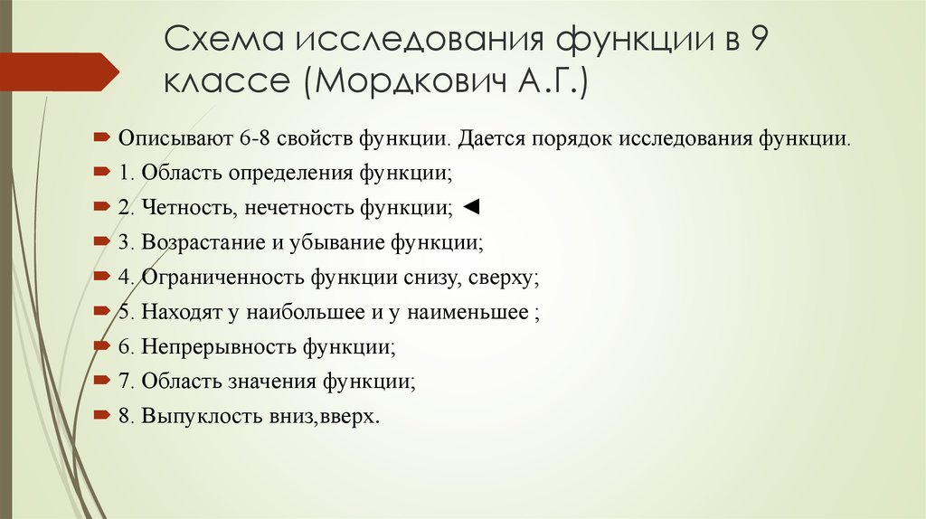 Схема исследования функции конспект