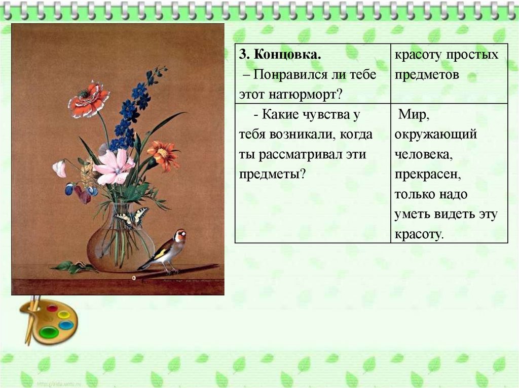 Сочинение по картине букет цветов бабочка и птичка 2 класс русский язык