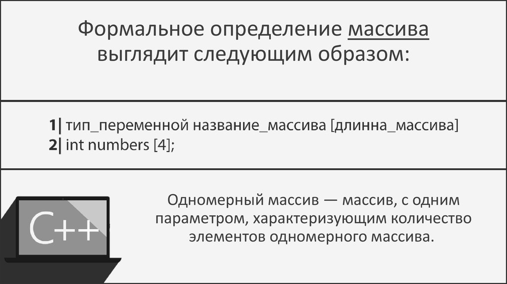 Формальное определение массива выглядит следующим образом: