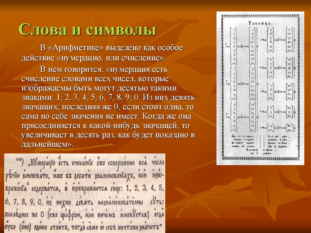 Арифметика номер. Арифметика символ. Арифметика презентация. Темы арифметики. Таблица арифметики Магницкого.