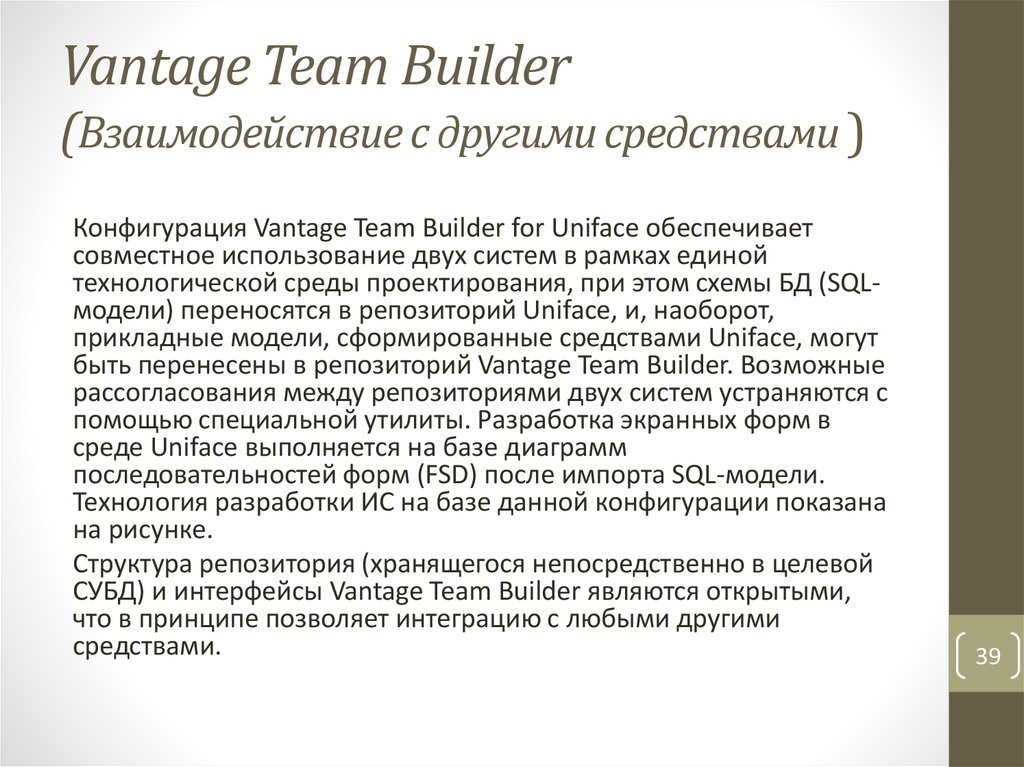 Vantage Team Builder (Взаимодействие с другими средствами )