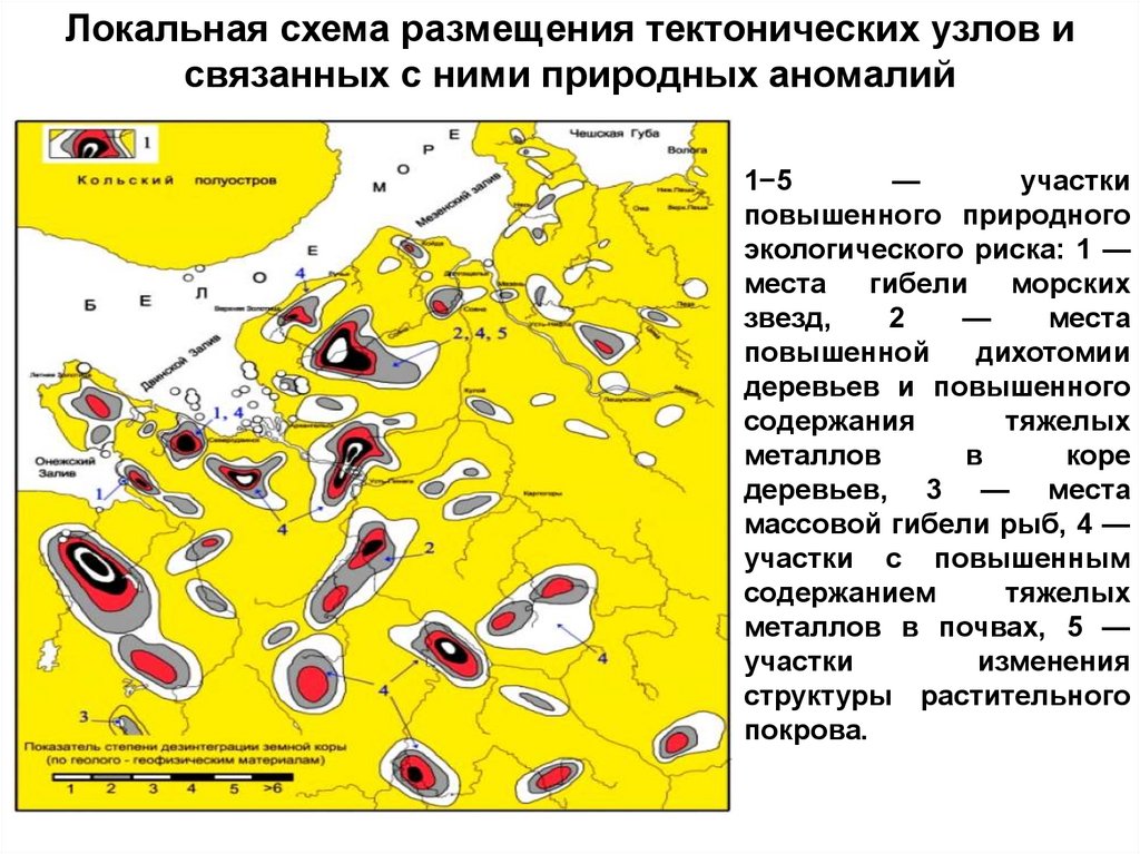 Локальная схема размещения тектонических узлов и связанных с ними природных аномалий