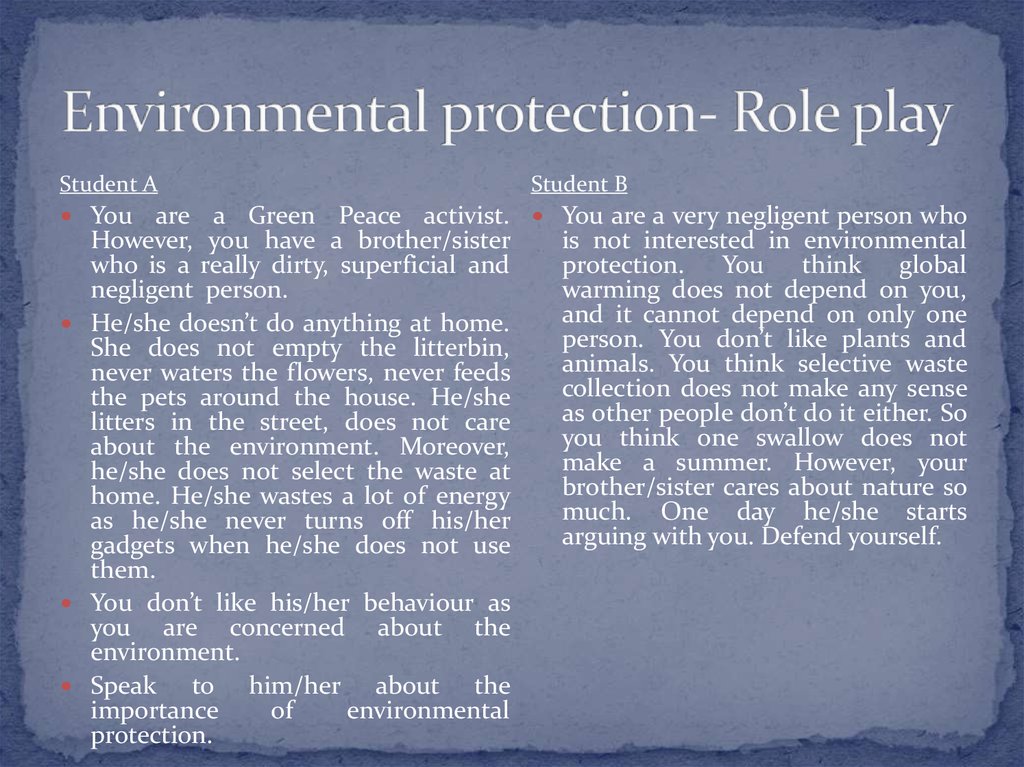 Environmental protection- Role play