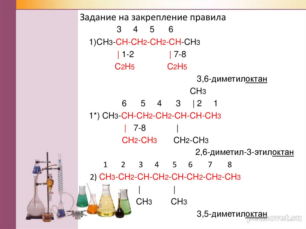 Примеры реакций алканов