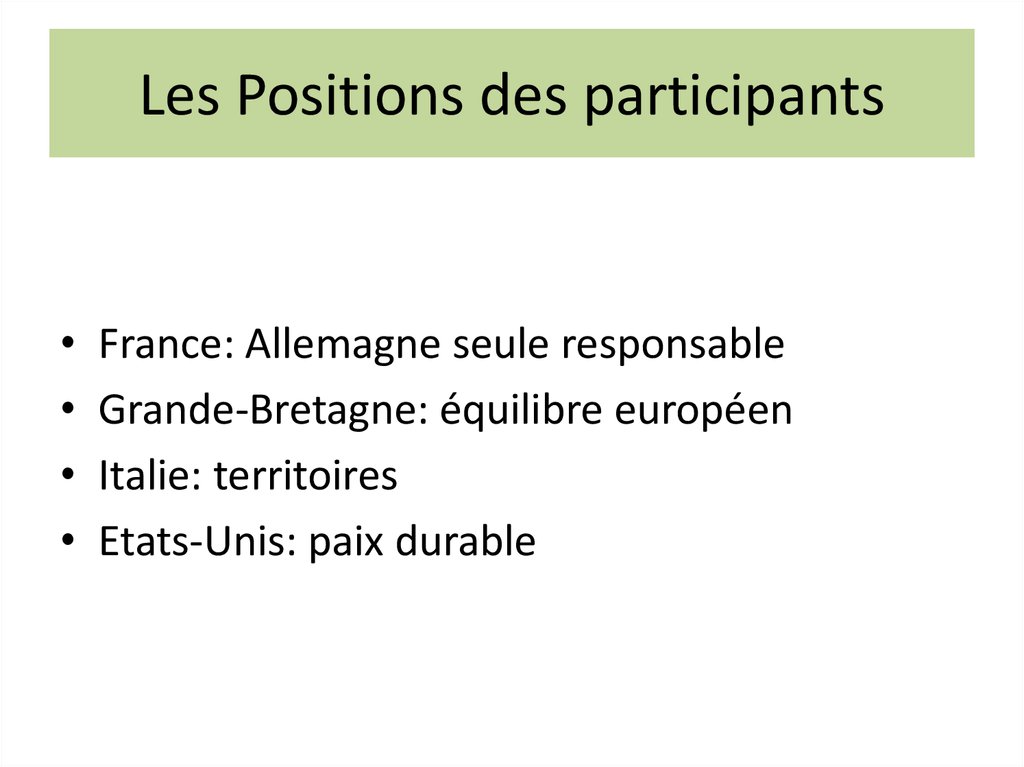 Les Positions des participants