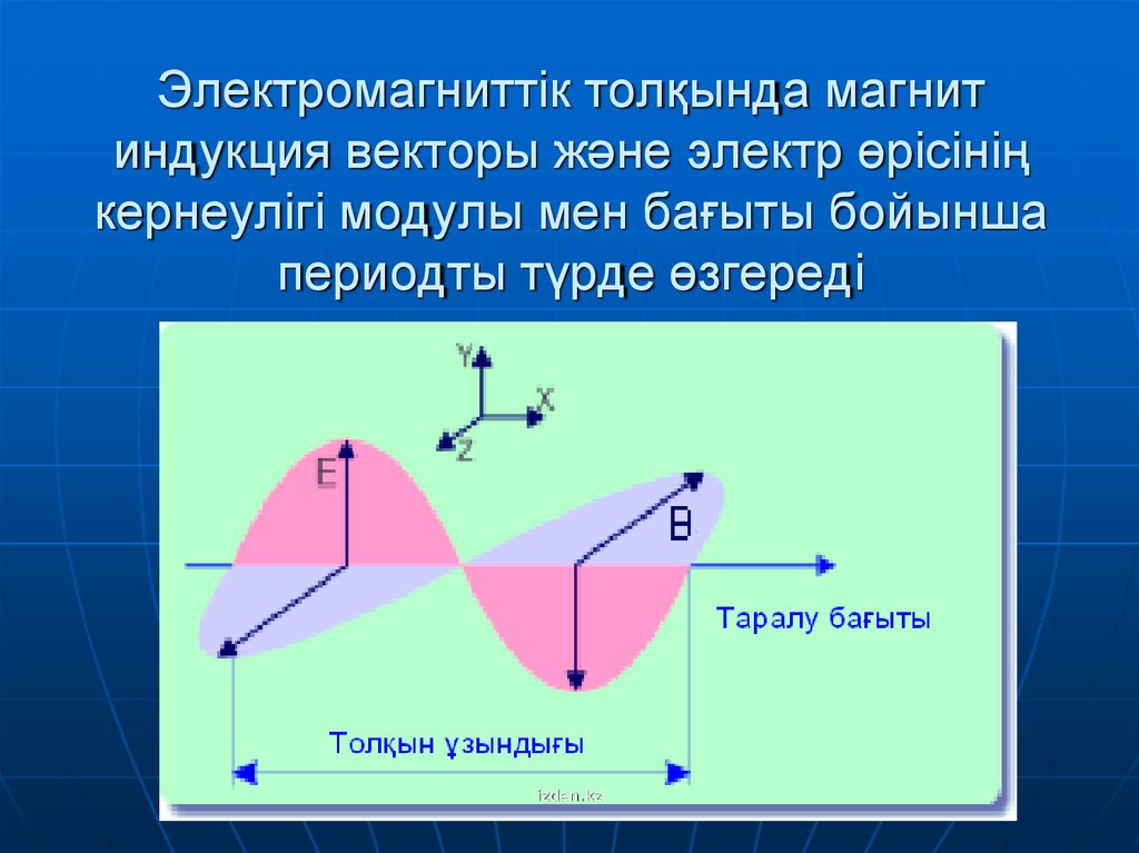 Электромагниттік толқында магнит индукция векторы және электр өрісінің кернеулігі модулы мен бағыты бойынша периодты түрде