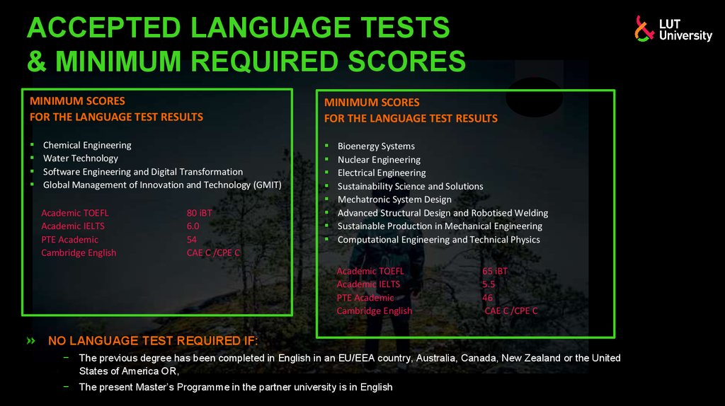 ACCEPTED LANGUAGE TESTS & MINIMUM REQUIRED SCORES