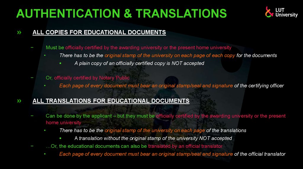 AUTHENTICATION & TRANSLATIONS