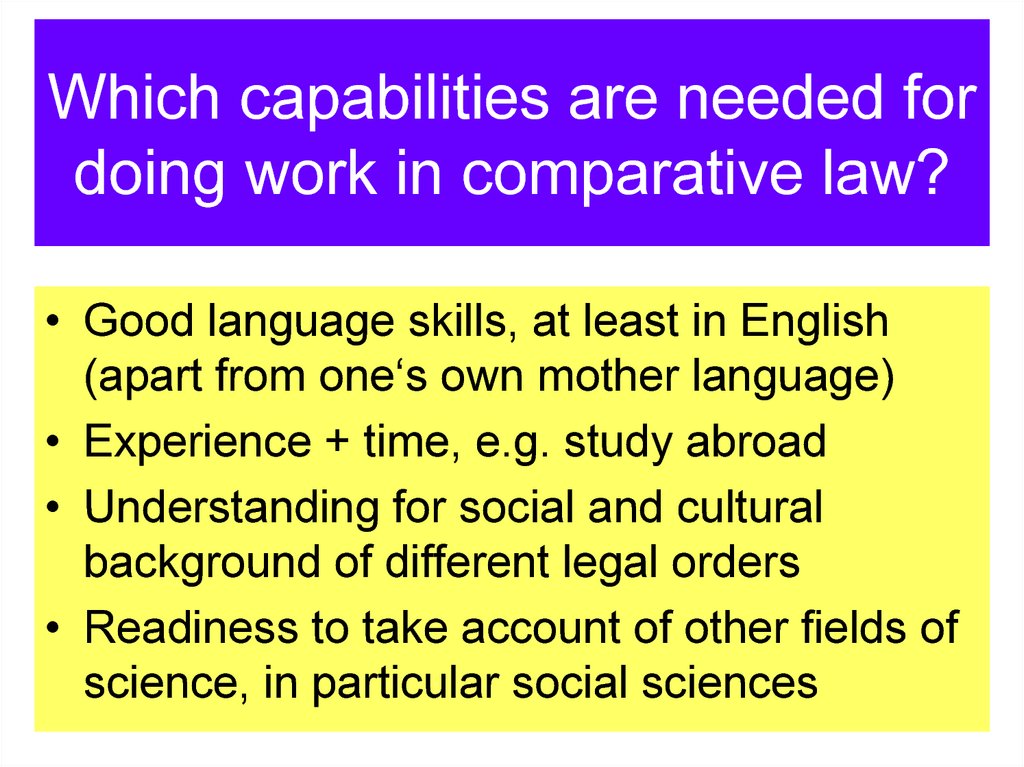 Which capabilities are needed for doing work in comparative law?