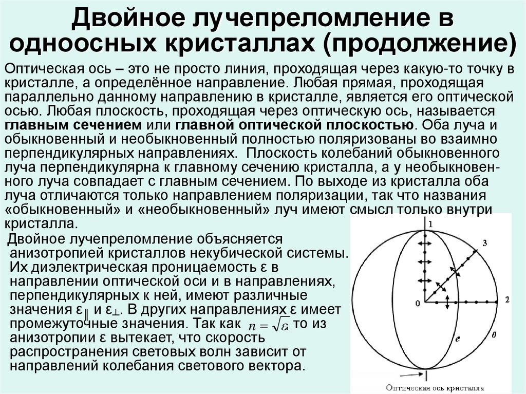 Двойное лучепреломление. Двойное лучепреломление в одноосных кристаллах. Двойное лучепреломление оптическая ось. Оптическая ось кристалла. Оптическая ось одноосного кристалла.