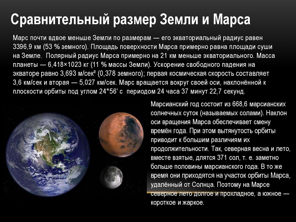 Сравнительный размер Земли и Марса