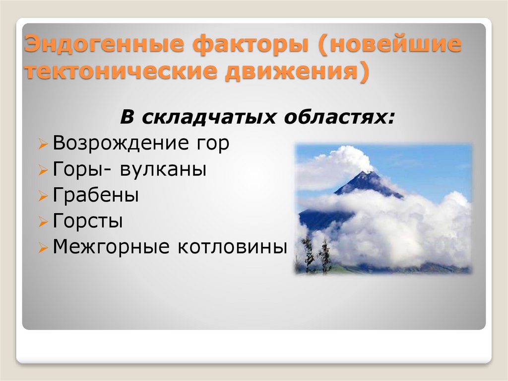 Эндогенные горы. Эндогенные процессы фото. Эндогенные процессы на территории России. Факторы формирования формы рельефа анд.