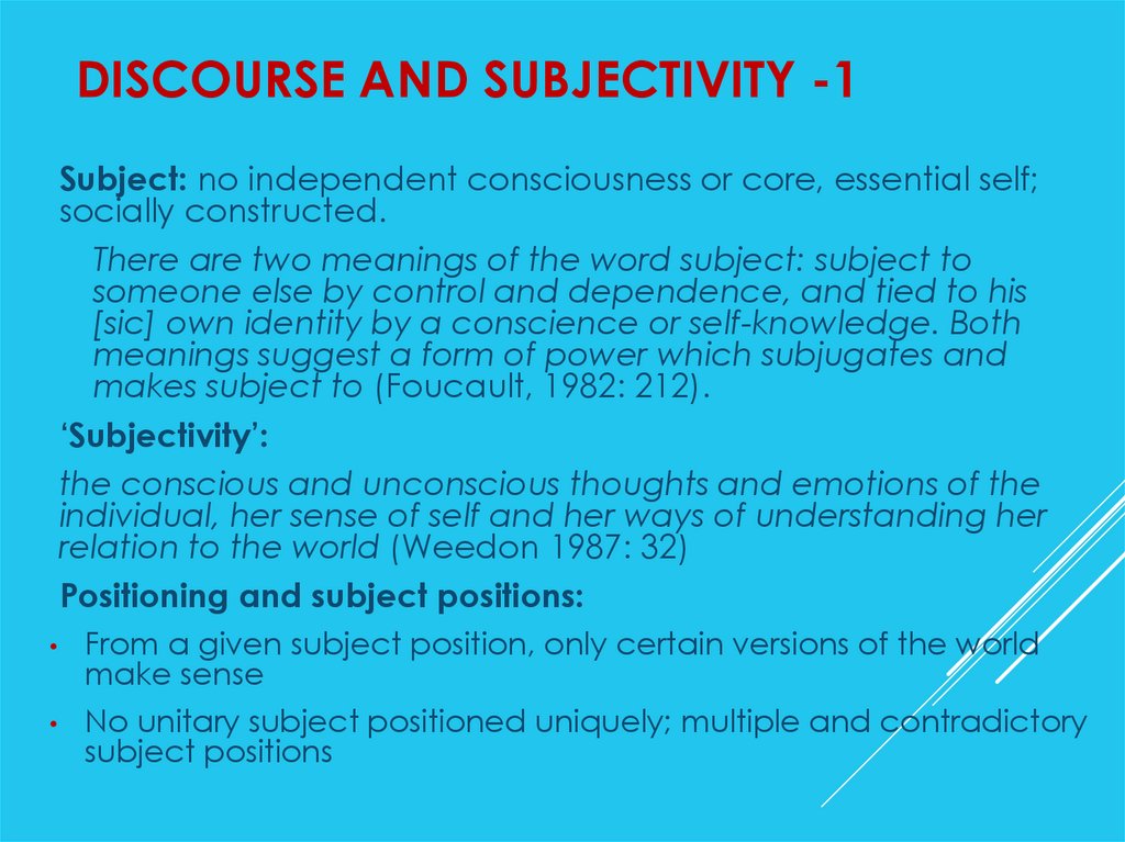 Discourse and subjectivity -1