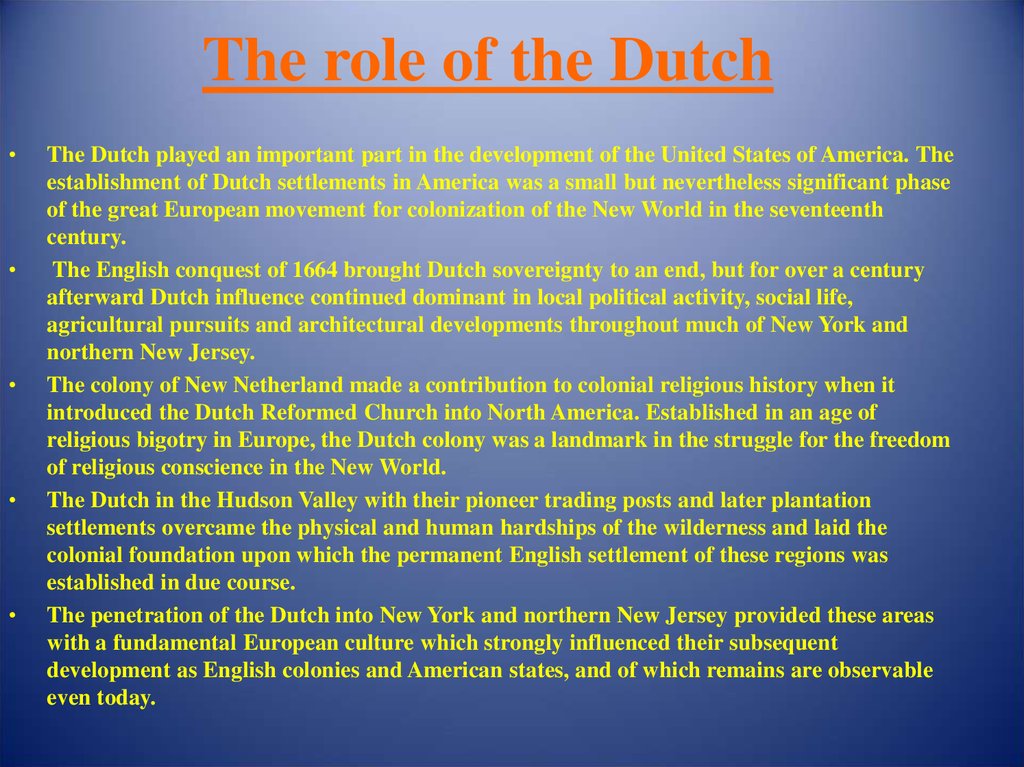 Dutch Influence On American Culture Essay