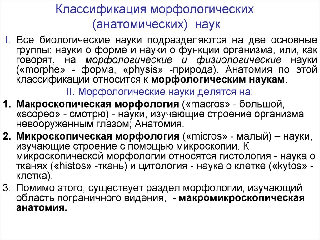 1 наука форма. Классификация анатомических наук. Классификация морфологических анатомических наук. Морфологические функции организма. Классификация анатомических дисциплин.