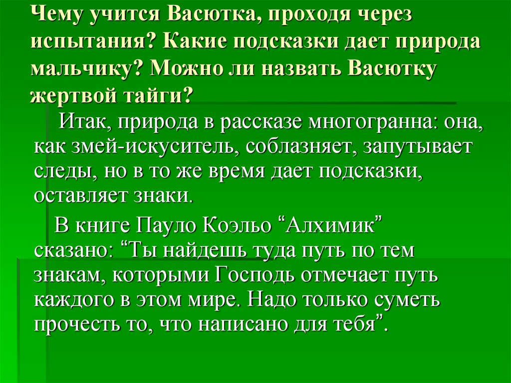 План выживания в тайге по рассказу васюткино озеро