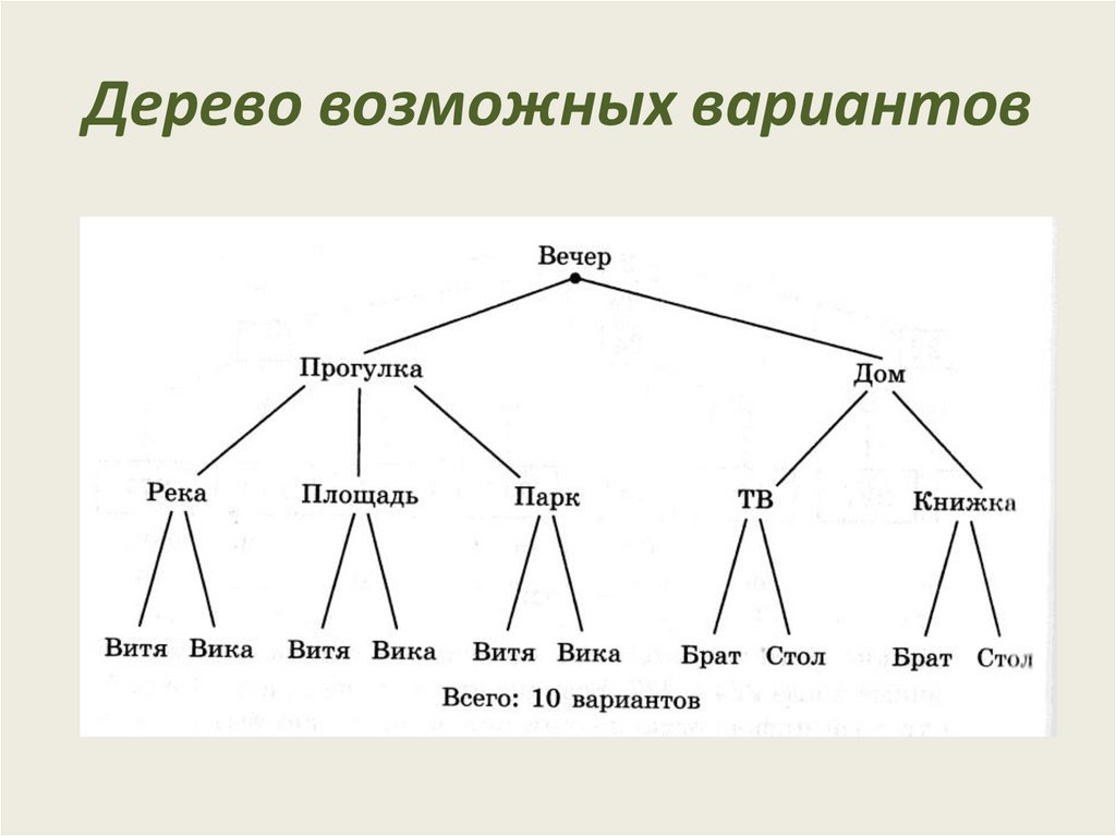 Комбинаторные задачи дерево возможных вариантов. Дерево возможных вариантов. Дерево вариантов математика 6 класс