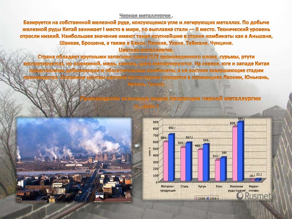 Черная металлургия . Базируется на собственной железной руде, коксующемся угле и легирующих металлах. По добыче железной руды