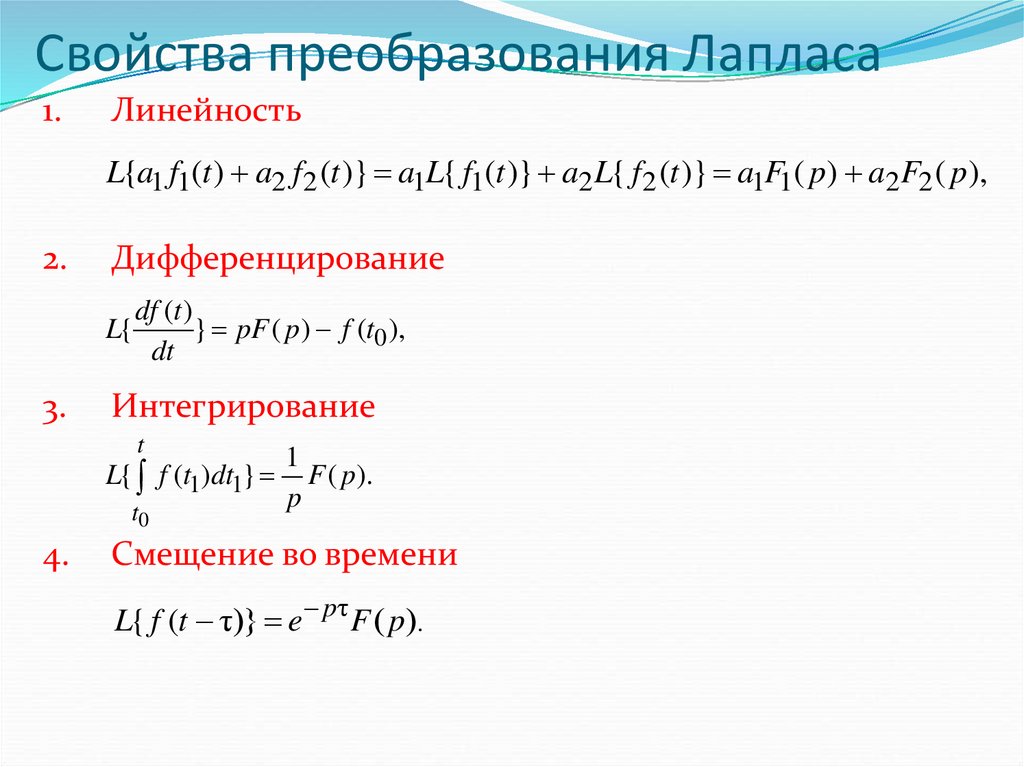 Основные свойства определенного. Свойство линейности преобразования Лапласа. Свойство запаздывания преобразования Лапласа. Свойства обратного преобразования Лапласа. Преобразование Лапласа теорема запаздывания.