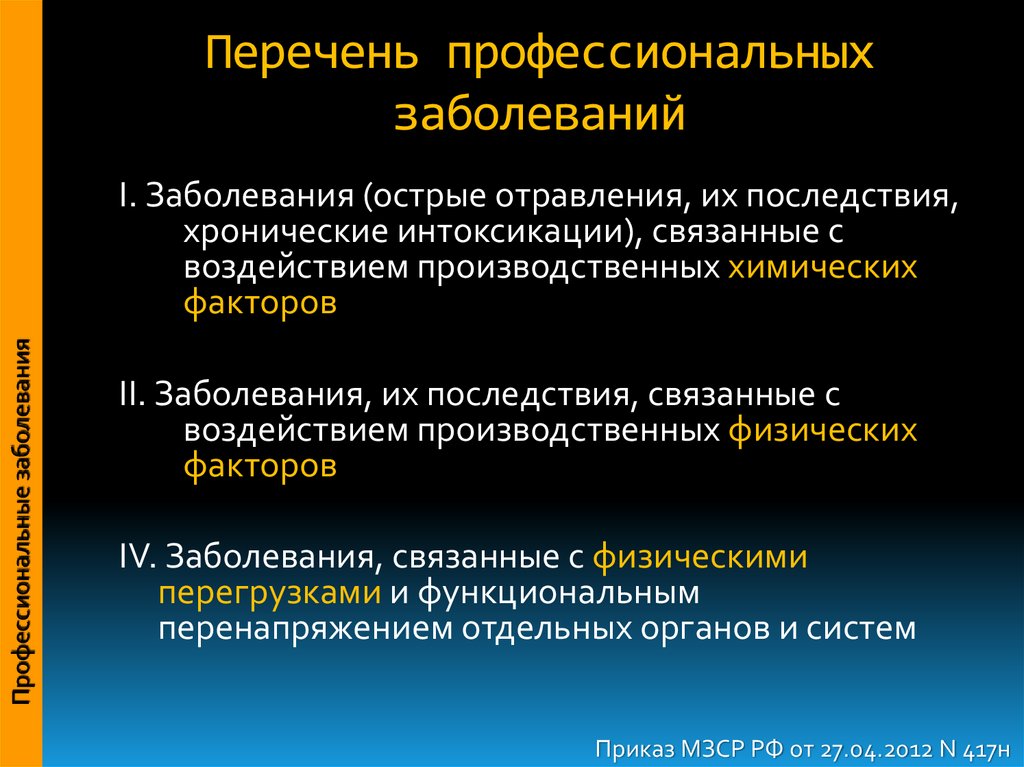 Профессиональный список. Профессиональные болезни список. Список профзаболеваний. Профзаболевание список болезней. Острые и хронические профессиональные заболевания перечень.