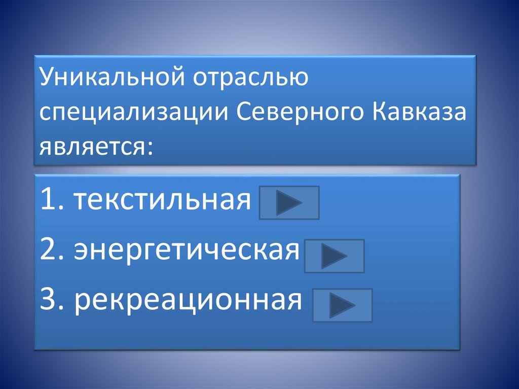 Уникальной отраслью специализации Северного Кавказа является: