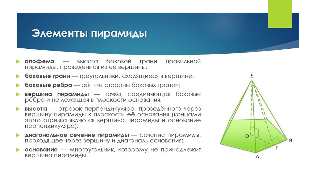 Грани и ребра пирамиды. Пирамида геометрия апофема. Высота пирамиды апофема ее боковой грани. Высота в пирамиде грани правильной пирамиды. Пирамида, элементы (грани, ребра, вершины)..
