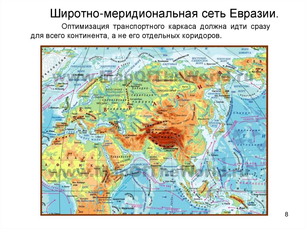 Широтно-меридиональная сеть Евразии.