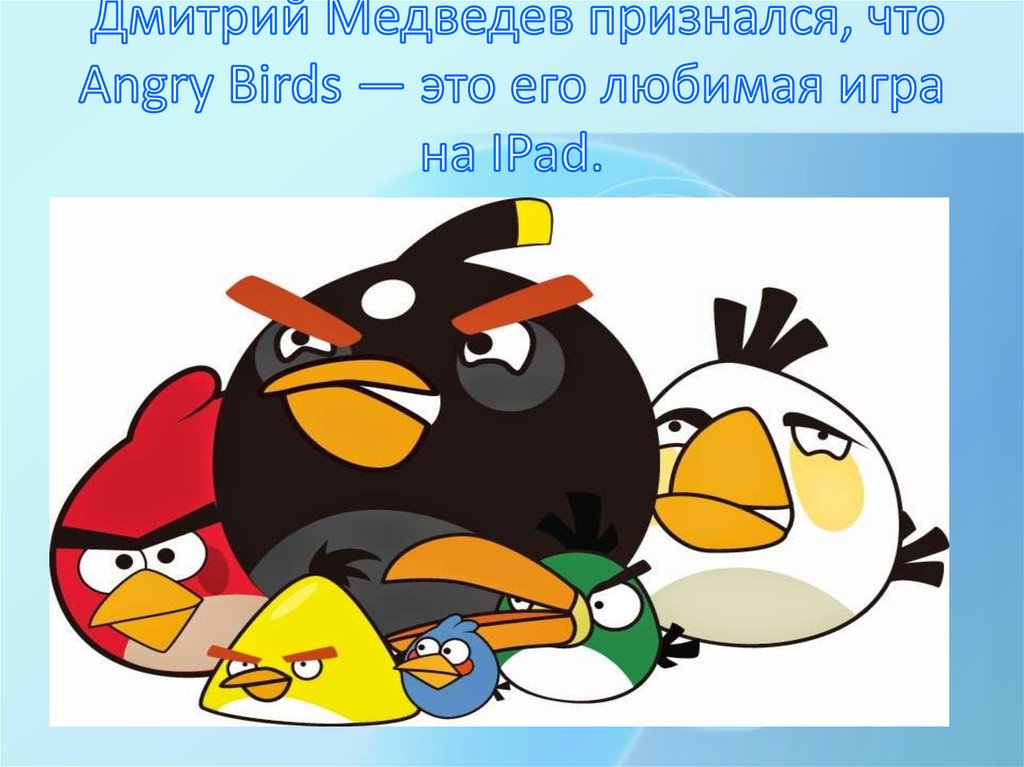  Дмитрий Медведев признался, что Angry Birds — это его любимая игра на IPad.