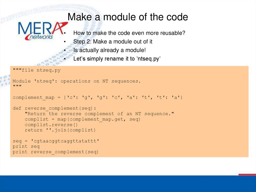 Make a module of the code