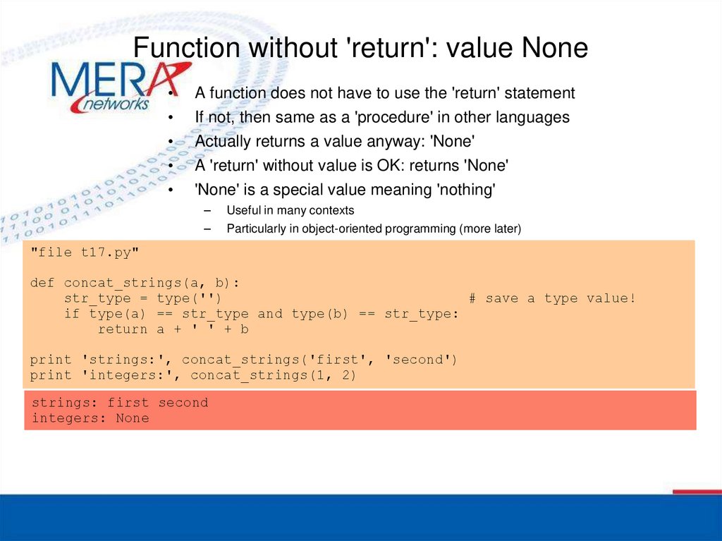 Function without 'return': value None