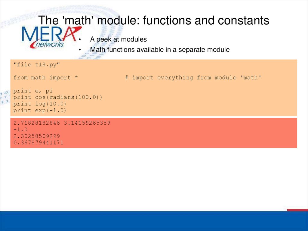 The 'math' module: functions and constants