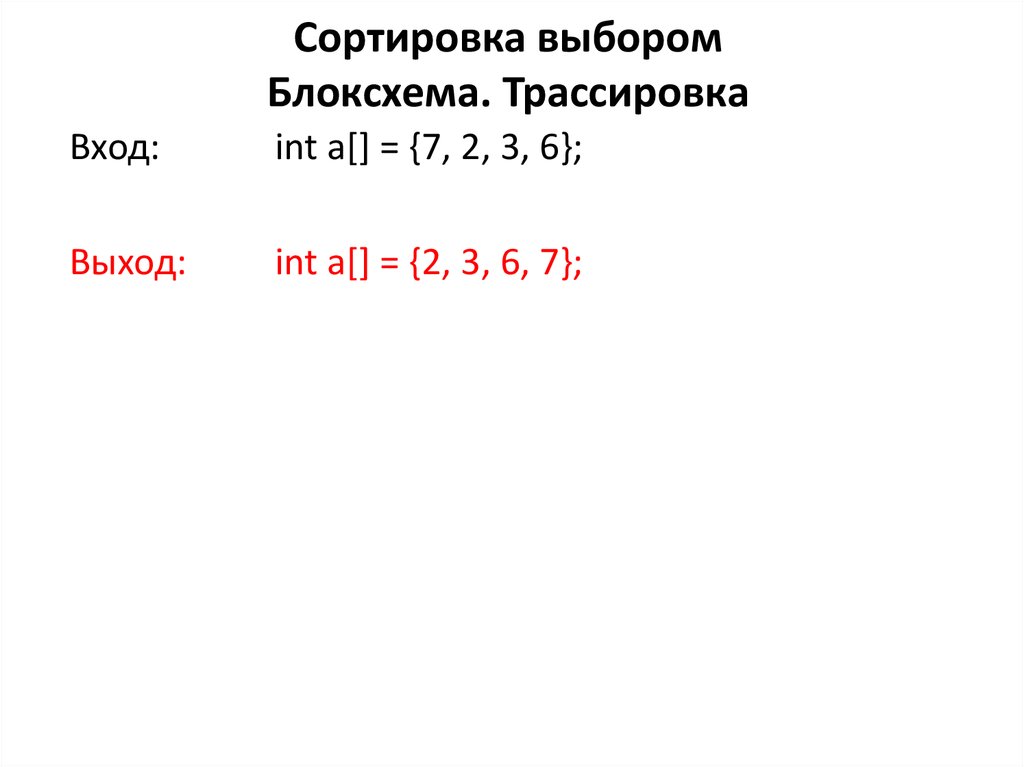 Сортировка выбором Блоксхема. Трассировка