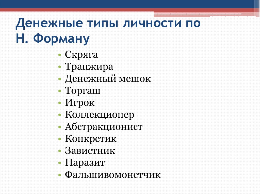 К какому типу относится человек. Денежные типы личности. Виды типов личности. Типы денежного поведения. Типы финансовой личности.