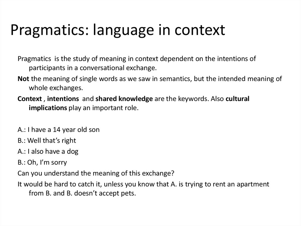 Pragmatics: language in context - online presentation