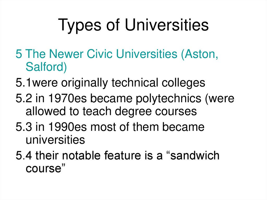 Types of Universities