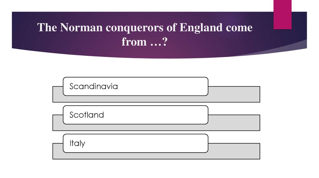 The Norman conquerors of England come from …?