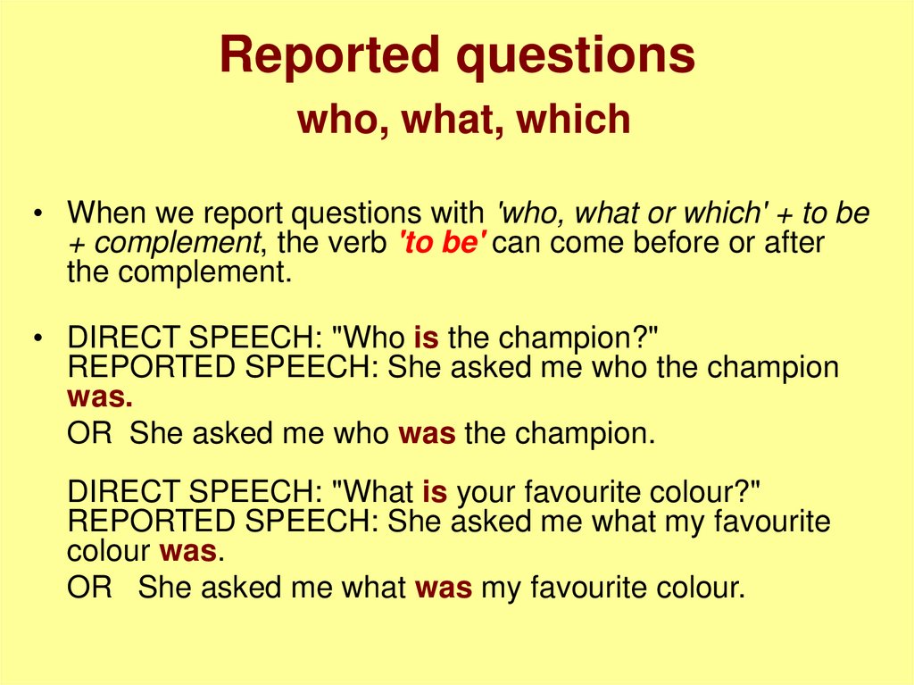 Order the words to make reported questions