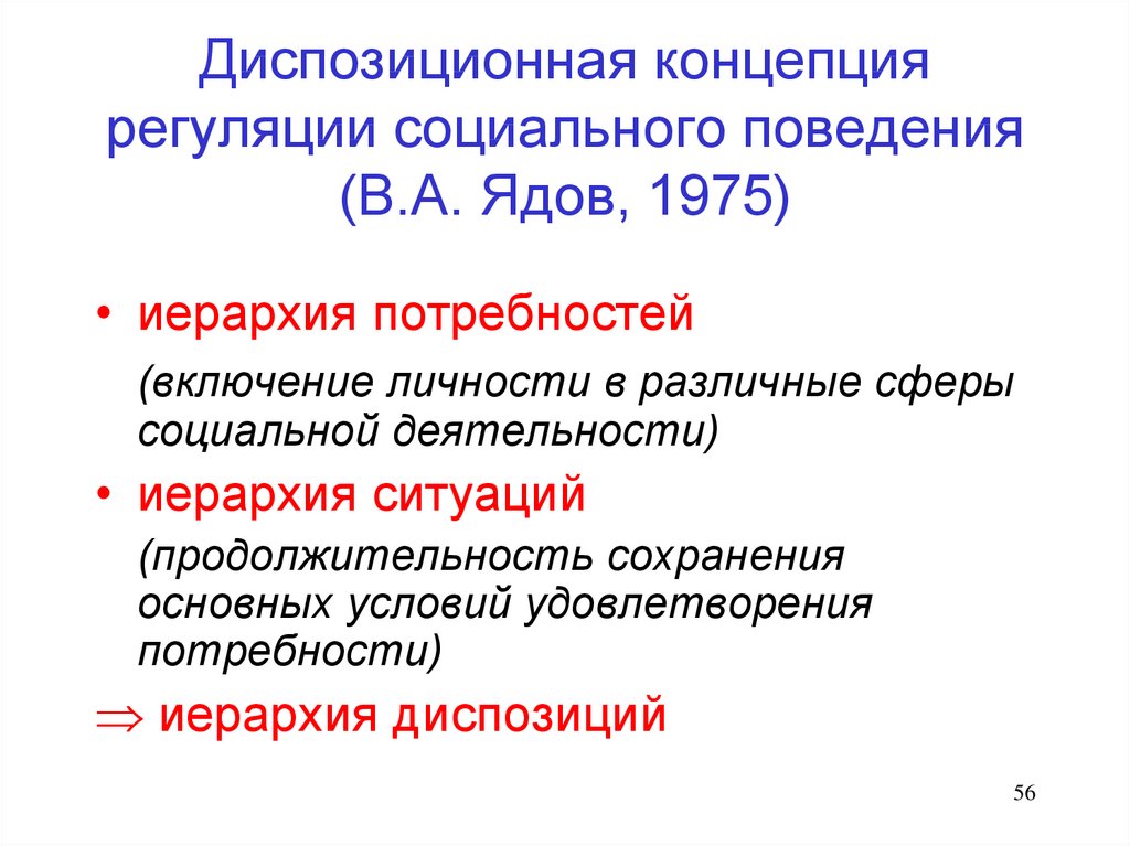 Диспозиционная концепция регуляции социального поведения (В.А. Ядов, 1975)