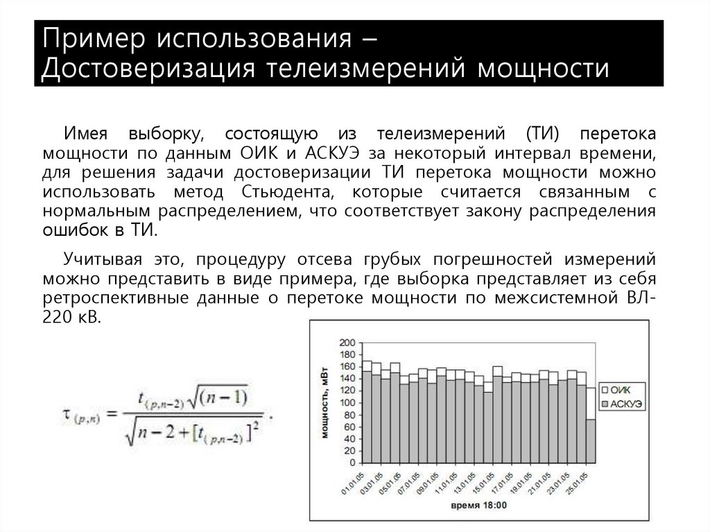 Пример использования – Достоверизация телеизмерений мощности