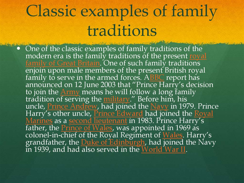 Examples Of Family Traditions And Customs