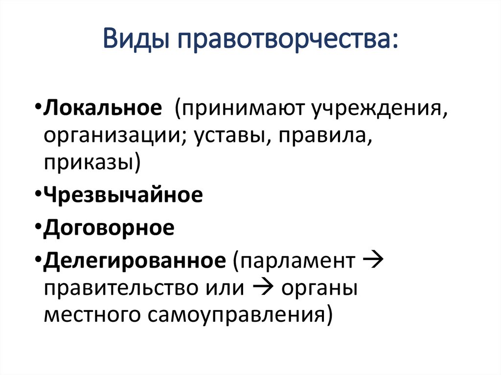 Понятие правотворчества. Виды правотворчества. Формы и виды правотворчества. Классификация видов правотворчества. Виды правотворчества кратко.