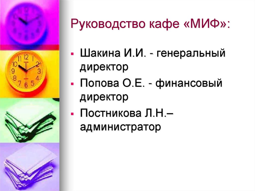 Руководство кафе «МИФ»: