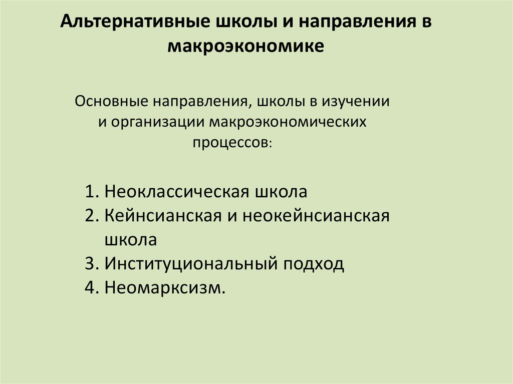 Альтернативные школы и направления в макроэкономике