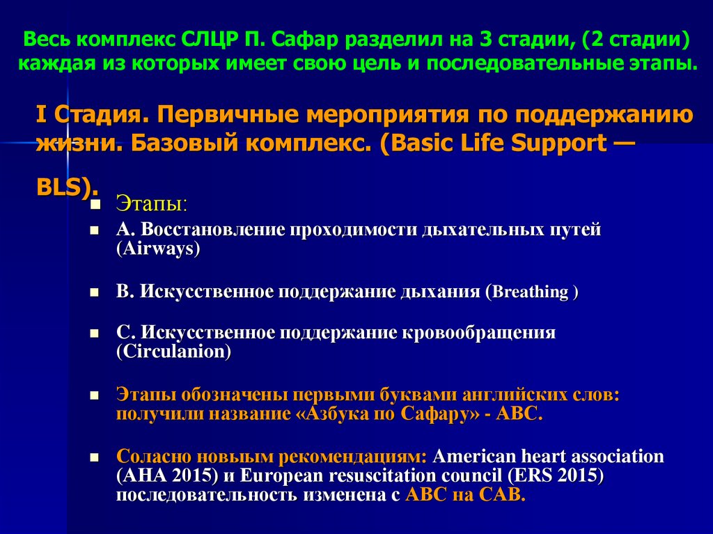 Базовый комплекс. Критерии диагностики остановки кровообращения. Сердечно легочная и церебральная реанимация. Методы искусственного поддержания кровообращения. Стадии и этапы сердечно-легочной и церебральной реанимации.