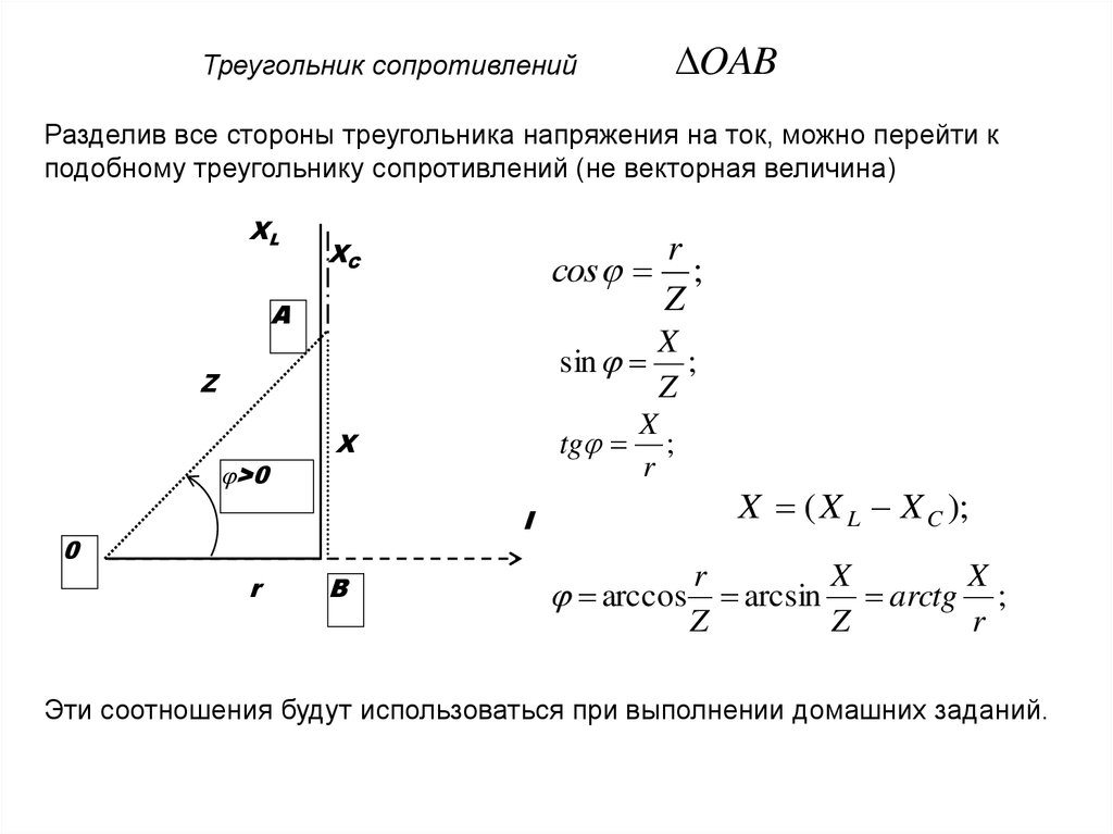 Треугольник сопротивлений. Треугольник напряжений. Треугольник сопротивлений катушки. Треугольник сопротивлений RC цепи.